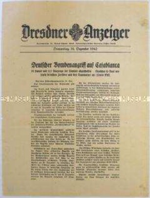 Nachrichtenblatt "Dresdner Anzeiger" mit Meldungen des Oberkommandos der Wehrmacht u.a. zum Kriegsgeschehen in Nordafrika