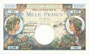 Geldschein, 1.000 Francs, 24.10.1940