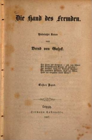 Die Hand des Fremden : Historischer Roman, 1
