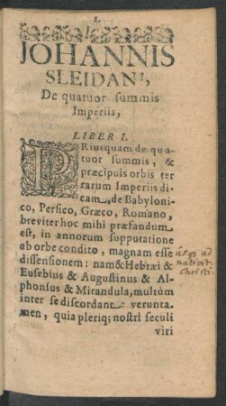 Johannis Sleidani, de quatuor summis Imperiis, Liber I.