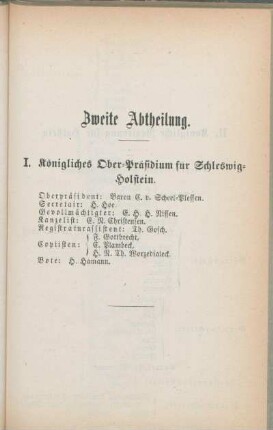 I. Königliches Ober-Präsidium für Schleswig-Holstein.