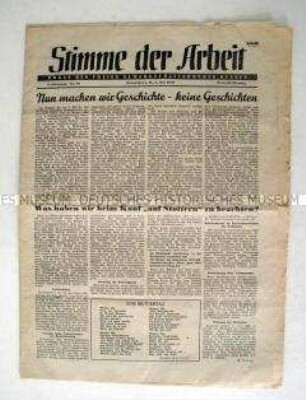 Halbmonatszeitung der Freien Gewerkschaftsbundes Hessen "Stimme der Arbeit" u.a. zur Berlin-Blockade