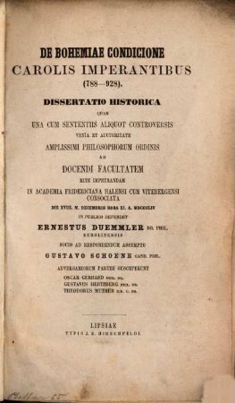 De Bohemiae condicione Carolis imperantibus : (788 - 928) ; dissertatio historica