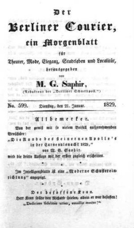 No. 599., Dienstag, den 27. Januar 1829