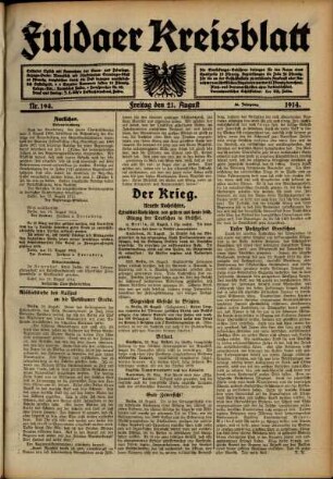 Ausgabe vom Freitag, den 21. August 1914.