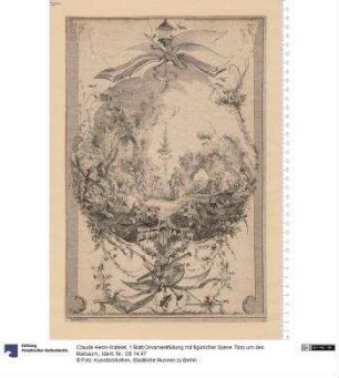 1 Blatt Ornamentfüllung mit figürlicher Szene: Tanz um den Maibaum.