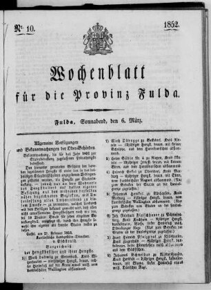 Nr. 10, Ausgabe vom 6. März 1852