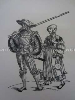 Kriegerdarstellung, Landsknecht und Frau, 1510/1530.