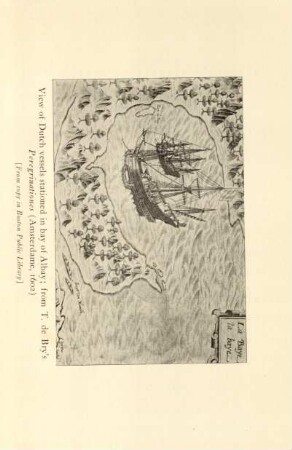 View of Dutch vessels stationed in bay of Albay; from T. de Bry's Peregrinationes (Amsterdame, 1602)