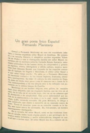 Un gran poeta lírico español - Fernando Maristany