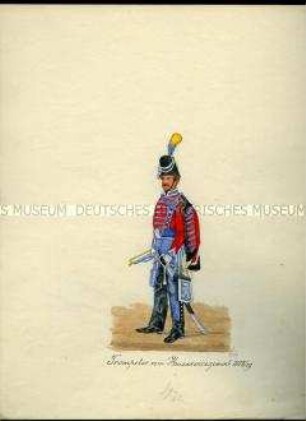 Uniformdarstellung, Trompeter vom Husaren-Regiment, Sachsen, 1808/1809.