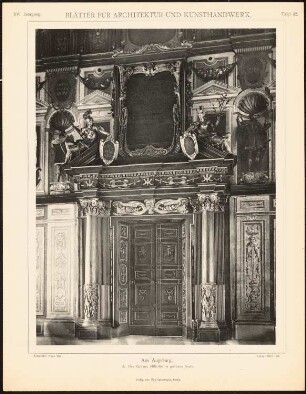 Rathaus, Augsburg: Ansicht Mitteltür im Großen Saal (aus: Blätter für Architektur und Kunsthandwerk, 16. Jg., 1903, Tafel 32)