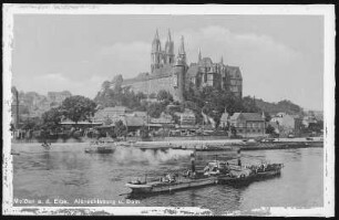 Meißen. Albrechtsburg u. Dom - Elbe mit Schlepper