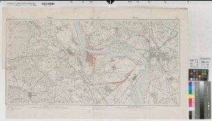 Xanten (Xanten) Wesel (Wesel) geplanter Umschlaghafen Lageplan 1908 1 : 25 000 44 x92 Einzeichnung in Meßtischblätter Xanten und Wesel Oberbergamt Dortmund Nr. 575
