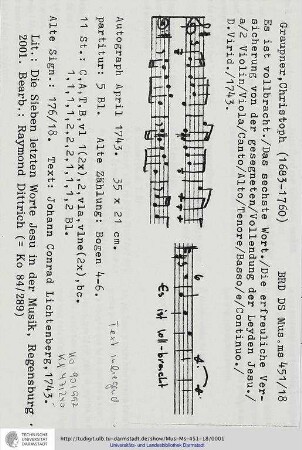 Es ist vollbracht - oT: Die Erfreuliche Versicherung von der gesegneten Vollendung der Leiden Jesu