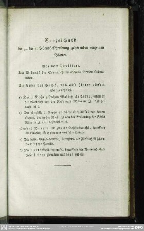 Verzeichniß der zu dieser Lebensbeschreibung gehörenden einzelnen Blätter