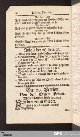 Die 29. Lection Von dem Ersten Gebott.
