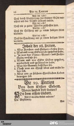 Die 29. Lection Von dem Ersten Gebott.