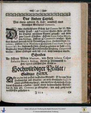 II. Von einem anderen h. Leib, nemblich eines Römischen Martyrers Clementis.