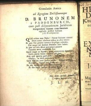 Gratulatio Amica ad Egregium Doctissimumque D. Brunonem à Paddenburch, [...]
