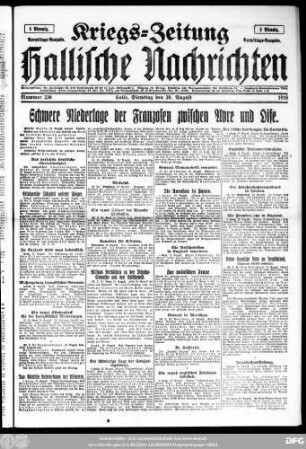 Hallische Nachrichten ; [...] ; Kriegs-Zeitung, Kriegs-Zeitung Vormittags-Ausgabe