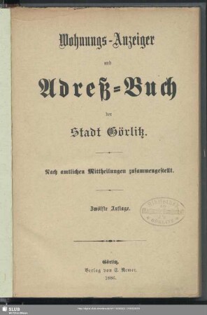 12.1886: Adreßbuch der Stadt Görlitz