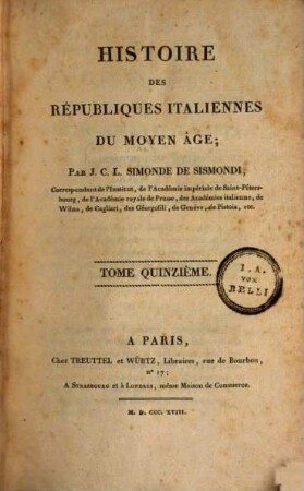 Histoire des républiques italiennes du moyen âge, 15