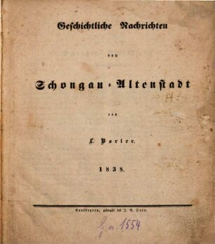 Geschichtliche Nachrichten von Schongau Altenstadt