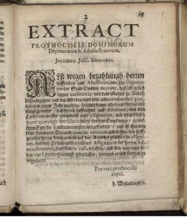 2. Extract Prothocolli Dominorum Deputatorum & Administratorum