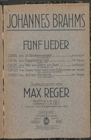 5 Lieder, [3]. Wir wandelten, wir zwei : op. 96,2
