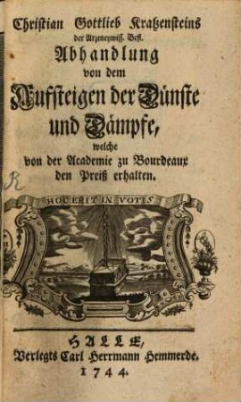 Abhandlung von dem Aufsteigen der Dünste und Dämpfe