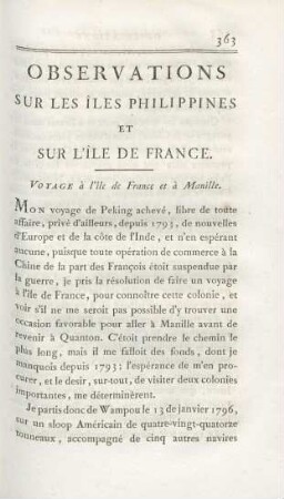 Observations sur les îles Philippines et sur l'île de France