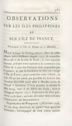 Observations sur les îles Philippines et sur l'île de France