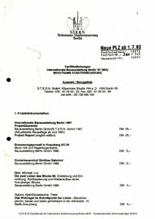 Bibliographie: Veröffentlichungen der IBA               1987, behutsame Stadterneuerung