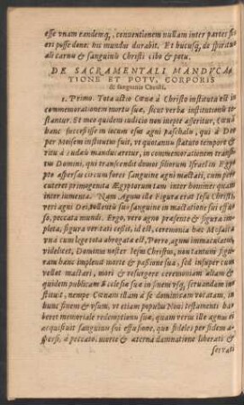 De Sacramentali Manducatione Et Potu, Corporis & sanguinis Christi.