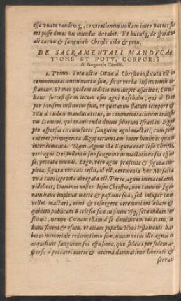 De Sacramentali Manducatione Et Potu, Corporis & sanguinis Christi.