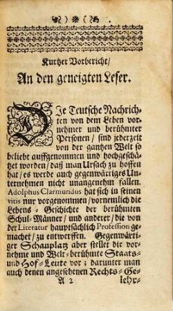 Historischer Schauplatz Vornehmer und Berühmter Staats- und Rechtsgelehrten : Darinnen Viele denckwürdige und sonderbahre Sachen von ihrem geführten Leben und Verrichtungen, heraus gegebenen Schrifften, ... vorgestellet werden, 1