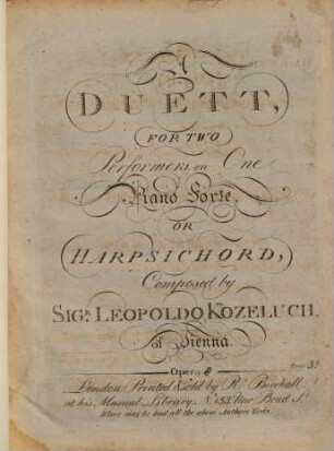 A duett for two performers on one piano forte or harpsichord : opera 8