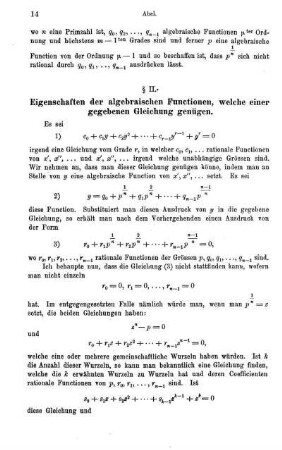 § II. Eigenschaften der algebraischen Functionen, welche einer gegebenen Gleichung genügen.