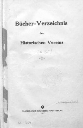 Bücherverzeichnis des Historischen Vereins