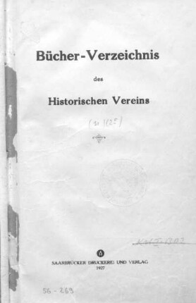 Bücherverzeichnis des Historischen Vereins