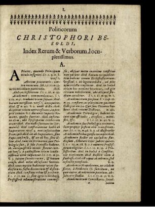 Index Rerum & Verborum, locupletissimus