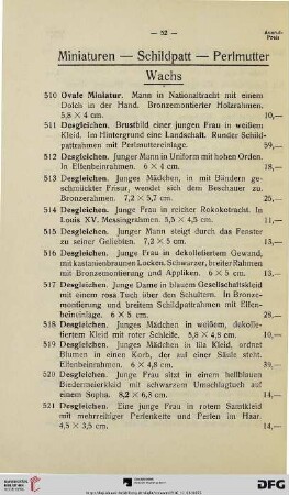 Miniaturen – Schildpatt – Perlmutter - Wachs (Nr. 510-563)