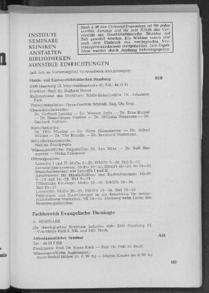 Insitute, Seminare, Kliniken, Anstalten, Bibliotheken, Sonstige Einrichtungen