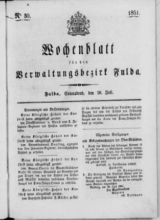 Nr. 30, Ausgabe vom 26. Juli 1851