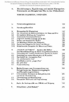 Bezeichnungen, Typisierung und soziale Kategorien. Untersucht am Beispiel der Ehe in der Filsbachwelt
