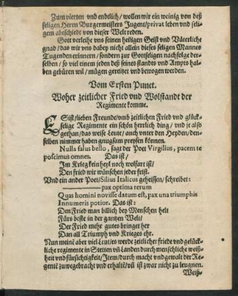 Vom Ersten Punct. Woher zeitlicher Fried und Wolstandt der Regimente komme.