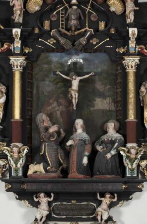 Epitaph für Heinrich von Schleinitz — Heinrich von Schleinitz und seine Ehefrauen unter dem Kruzifix