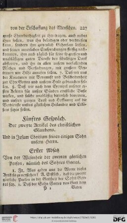 Fünftes Gespräch: Der zweyte Artikel des christlichen Glaubens