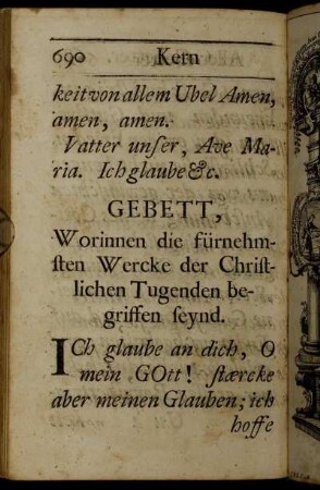 Gebett, Worinnen die fürnehmsten Wercke der Christlichen Tugenden begriffen seynd.